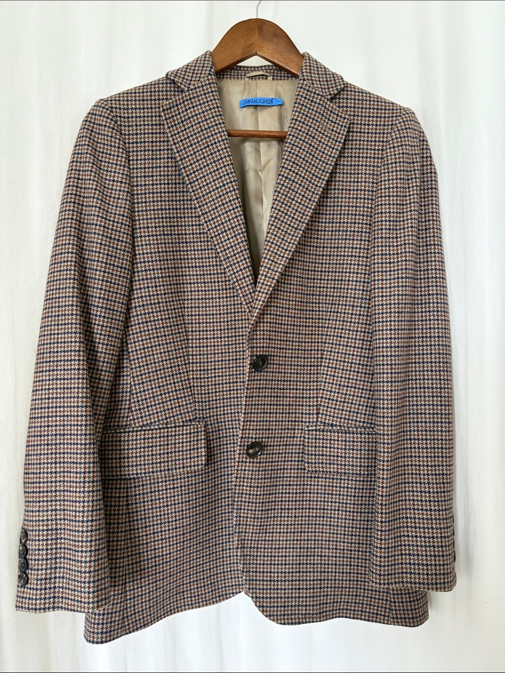 J. McLaughlin Bleeker Wool Blend Beige Houndstooth Blazer